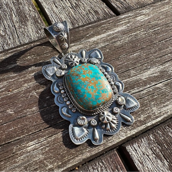 Dean Sandoval repousse silver and turquoise statement pendant - Picture 2 of 8